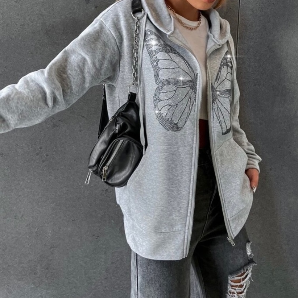 SHEIN HOODIE | Butterfly Rhinestone | Size L